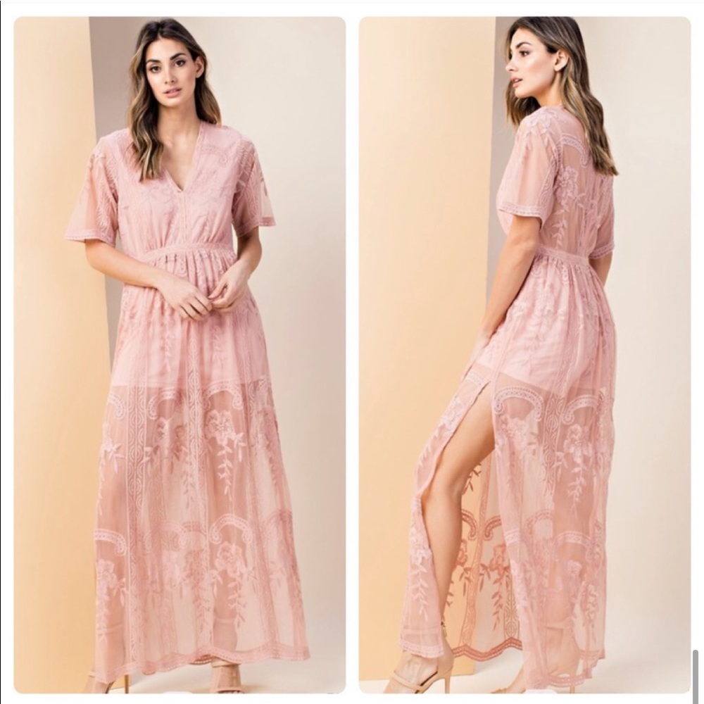 ✨Last One ‼️NEW Pink Lacy Maxi Romper Dress